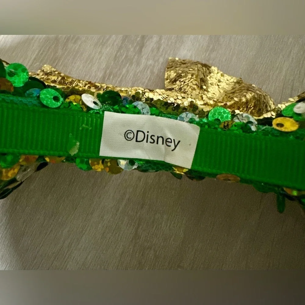 Disney Parks Green Sequin Minnie Mouse Ears Gold Bow Holiday Disney Park